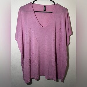 Venti 6 Pink V-Neck Poncho with Star Design